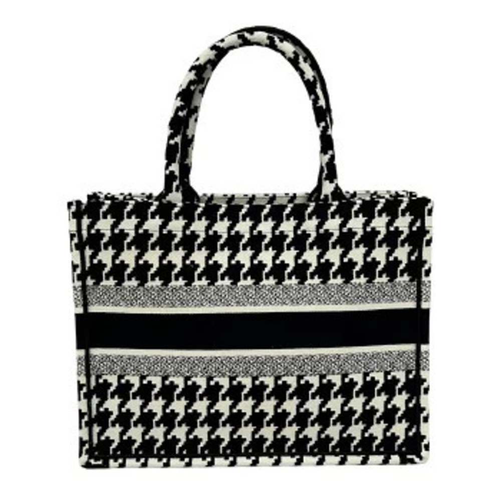 Dior Canvas Houndstooth Black Pattern Handbag Christian Tote Book